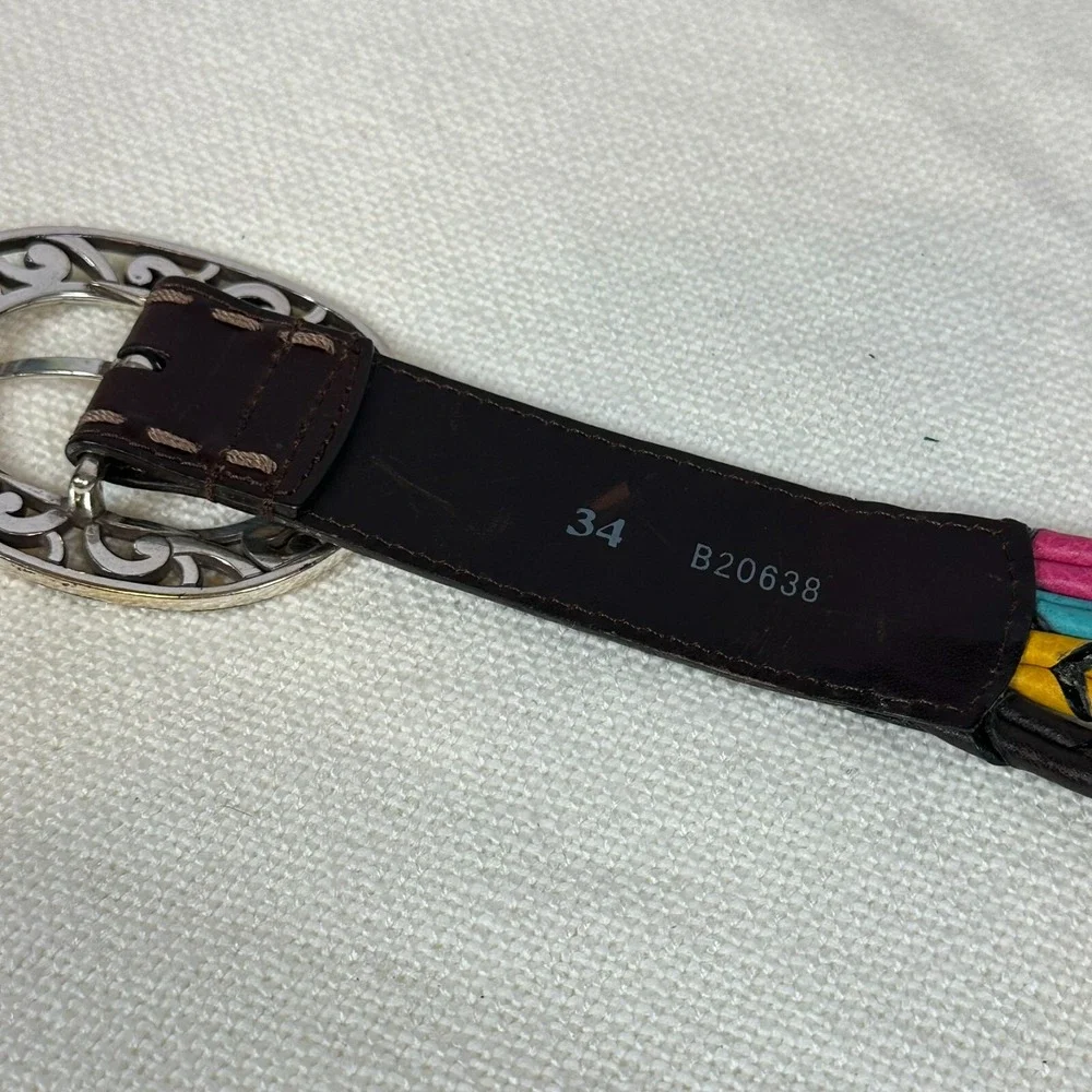 VTG Brighton Leather Belt Womens 34 Multicolor Ropes Boho‎ Western 20638